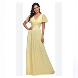 #10745-16 Cross-neck Ruffled Sleeve Mesh Dress,Size L(US 8)